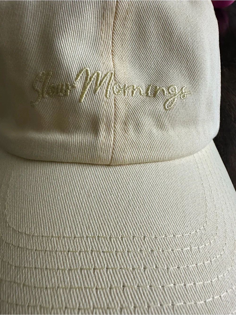 NWT Women’s Pale Yellow Embroidered “Slow Mornings” Baseball Cap Adjust Strap